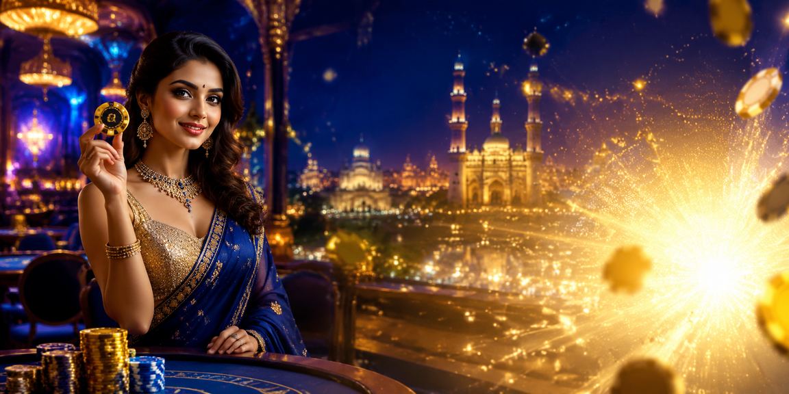 Elegant casino interior with blue and gold decor
